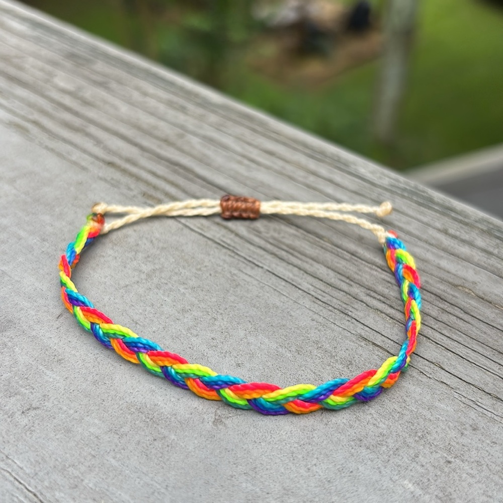 Adjustable Braided Friendship Waxed Cord Waterproof Bracelet in “Rainbow Road” 🌈